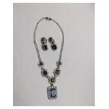 SAPPHIER BLUE CRYSTAL AND RHINESTONE NECKLACE AND
