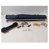 PLAYER POOL STICK WITH ASSORTED POOL ACCESSORIES