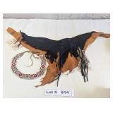 LEATHER HAND MADE SCARF AND NATIVE AMERICAN BEADED