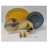 NORITAKE HAND PAINTED PLATES, SALT AND PEPPER SHAK