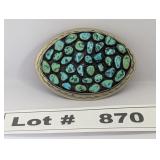 SOUTHWESTERN NICKEL SILVER TURQUOISE BELT BUCKLE