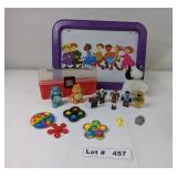 ASSORTED VINTAGE CHILDRENS TOYS - METAL TRAY, CARE