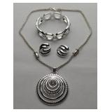 JEWELRY - SILVER RINGED PENDANT, EARINGS, AND BRAC
