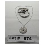 JEWELRY - SILVER PENDANT NECKLACE, BRACELET, AND R