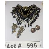 UNIQUE VINTAGE BEADED HAIR BARRETTE AND EARINGS -