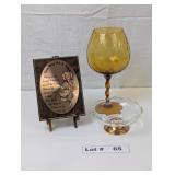 LARGE AMBER GLASS GOBLET WITH COPPER BASED CANDY D