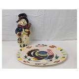TURKEY SERVING PLATE WITH HOLIDAY SNOWMAN