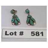 NAVAJO SILVER AND TURQUOISE SIGNED EARTINGS - RESE