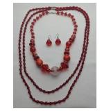 JEWELRY - BEADED RED NECKLACES AND EARINGS