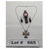 JEWELRY - RHINESTONE PENDANT NECKLACE, EARINGS, AN