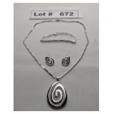 JEWELRY - SILVER SWIRL PENDANT NECKLACE, EARINGS,