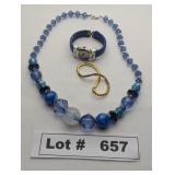 JEWELRY - GLASS BEADED NECKLACE, RHINESTONE BRACEL