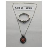 JEWELRY - SILVER AND AMBER PENDANT NECKLACE AND SI