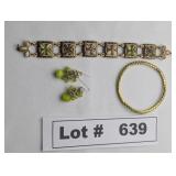 JEWELRY - LEMON DROP EARINGS, GOLD AND RHINESTONE