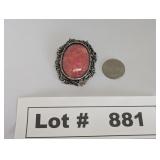 SILVER BROOCH/PENDANT WITH RHODOCHROSITE STONE -