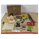 TOOLS, REPAIR MANUAL, AND VINTAGE METAL FILE STORA