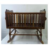 CUSTOM MADE VINTAGE OAK ROCKING BABY CRADLE - RESE