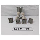 PEWTER GOBBLET , MINI PHOTO FRAMES, AND CERAMIC AN