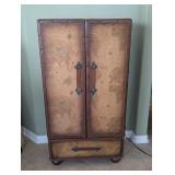 VINTAGE MAP WOOD AND LEATHER CABINET - RESERVE $50