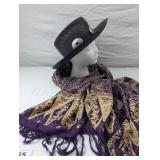 SOFT RAYON SCARF AND CLASSIC BLACK STRAW FEDORA "