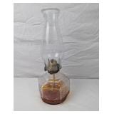 ANTIQUE OIL LAMP WITH AMPBER GLASS BASE WITH ADD