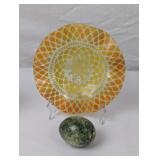 FUSED ART GLASS PLATE WITH RUFFLED EDGE AND CERAMI