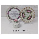 VINTAGE DECORATIVE PLATES AND TRINKET HOLDER