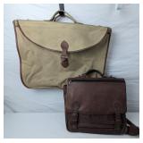 CANVAS AND LEATHER GARMET BAG AND SOFT LEATHER SHO