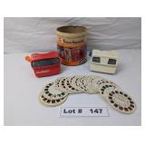 VINTAGE VIEW MASTER VIEWERS, SLIDES, AND CONTAINER