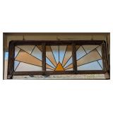 VINTAGE FRAMED LEADED GLASS WINDOW FEATURE 24X62