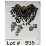 UNIQUE VINTAGE BEADED HAIR BARRETTE AND EARINGS -