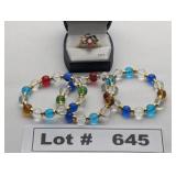 JEWELRY - GOLD AND MULTI COLOR STONE RING AND GLAS