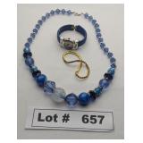 JEWELRY - GLASS BEADED NECKLACE, RHINESTONE BRACEL