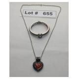 JEWELRY - SILVER AND AMBER PENDANT NECKLACE AND SI