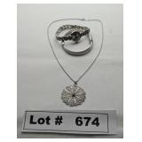 JEWELRY - SILVER PENDANT NECKLACE, BRACELET, AND R