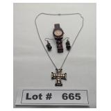 JEWELRY - RHINESTONE PENDANT NECKLACE, EARINGS, AN