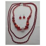 JEWELRY - BEADED RED NECKLACES AND EARINGS
