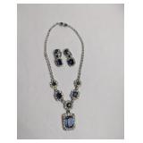 SAPPHIER BLUE CRYSTAL AND RHINESTONE NECKLACE AND
