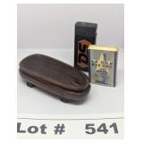 CARVED WOOD PIPE REST, VINTAGE PROMO BOX OF MATCHE