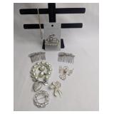HAIR COMBS, BAROUQUE PEARL BRACELET AND EARINGS AN