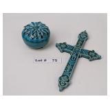 CERAMIC DECORATIVE CROSS AND JEWELRY DISH