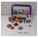 ASSORTED VINTAGE CHILDRENS TOYS - METAL TRAY, CARE