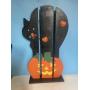 Wooden Jack-o-lantern & black cat Hallowen decor