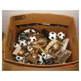 Box Full of Soccer Trophies