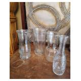 Lot of 4 Clear Glass Vases 8.5"-9" Tall