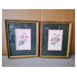 Lot of 2 Framed Flower Prints 9 x 11"