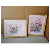 Lot of 2 Framed Flower Prints 15-1/2 x 12-1/2"