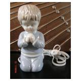 Vtg Porcelain Boy Praying Lamp 5.75" T