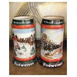 Budweiser 1991 & 1992 Holiday Steins