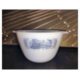 Vtg Currier & Ives Milk Glass Mixing Bowl